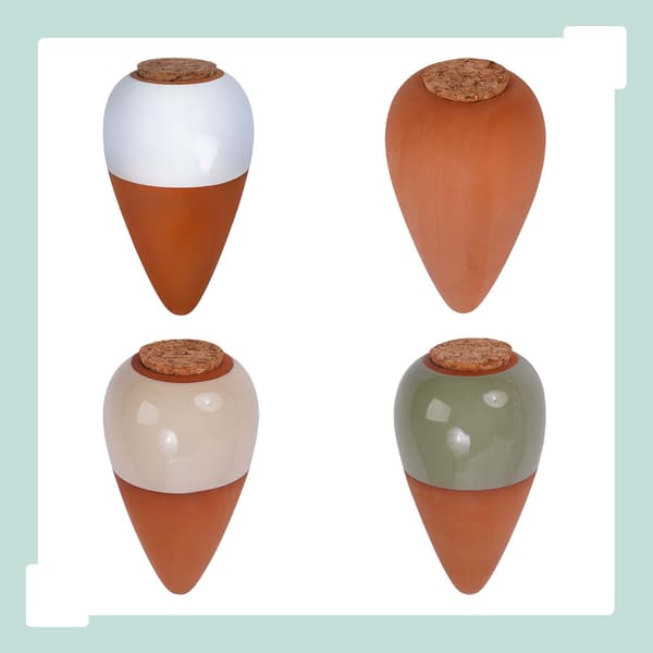 Leravattenkottar med lock, 350 ml, beige, 2-pack