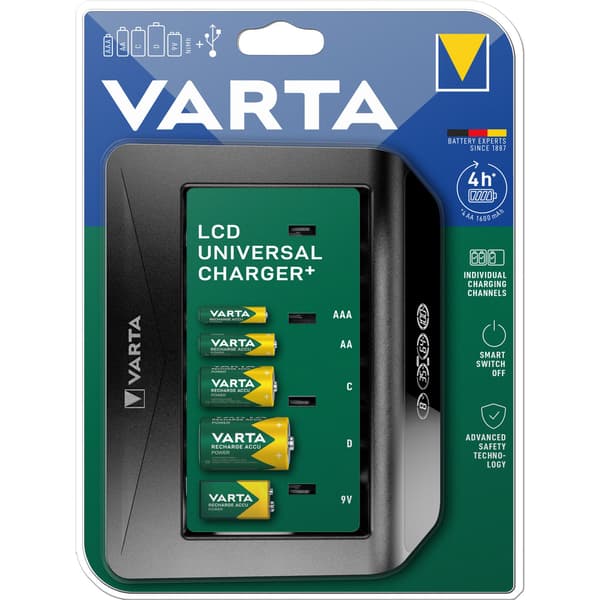 Universal LCD-batterioplader til AA, AAA, C, D, 9V