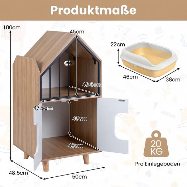 Kattlåda med hyllplan och dubbeldörrar