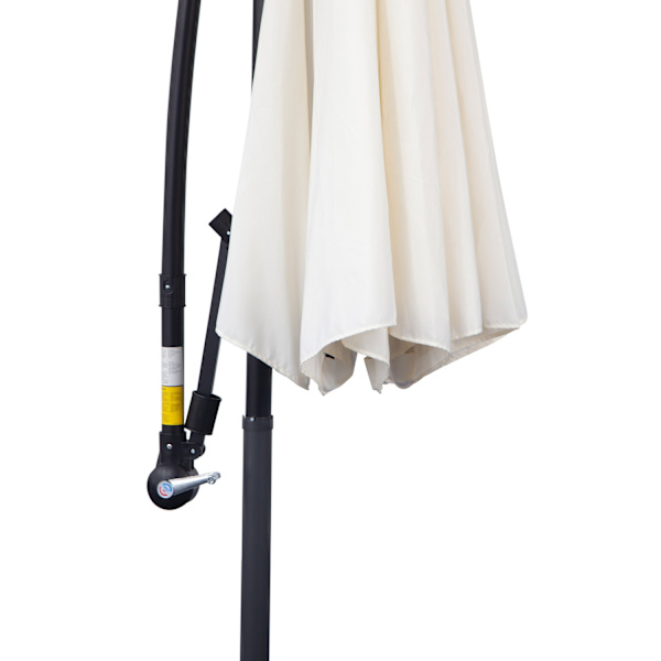Parasol Cantilever Parasol Med Håndsving, Stålramme & Polyester Stof, Creme, Ø3X2,5M