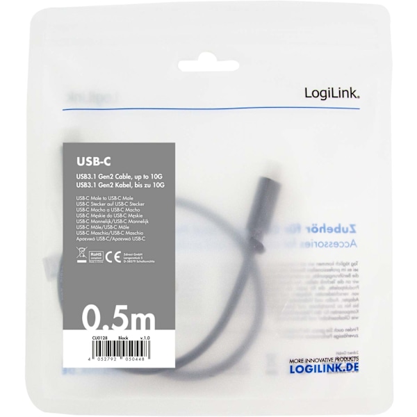 USB-C – USB-C-kaapeli USB 3.2 Gen2 4K/60Hz 100W 0,5m