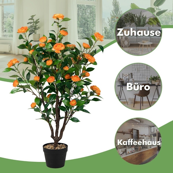 Kunstig Camellia Tree Falsk Blomstrende Camellia Plante Grøn + Gul