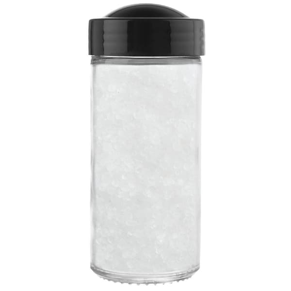 Glasbeholder til krydderier med sort plastikhætte