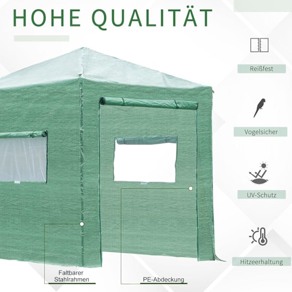 Kasvihuoneen kasvihuonetomaattitalo ovella ja ikkunalla rullalle, PE-teräs tummanvihreä 238 x 178 x 240 cm optimaaliseen kasvinviljelyyn