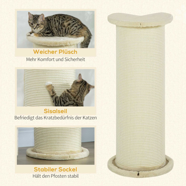 Skrapstolpe 85Cm Cat Skrapstolpe Skrapstolpe Lutskydd Sisalrep Plysch Krämvit