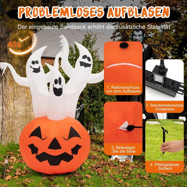 Oppustelige Halloween-spøgelser med græskar, LED, 182 cm