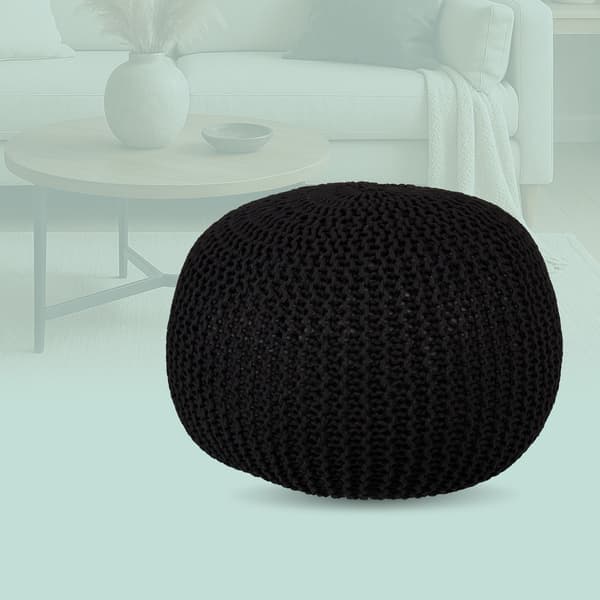 Stickad puff – Rund, Boho Design, Polystyrenfyllning