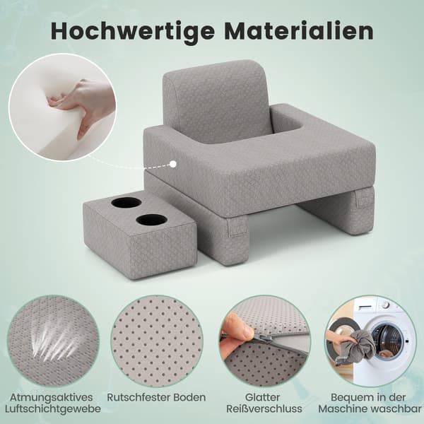 Læsepude med kopholder – Ergonomisk ryglæn, grå