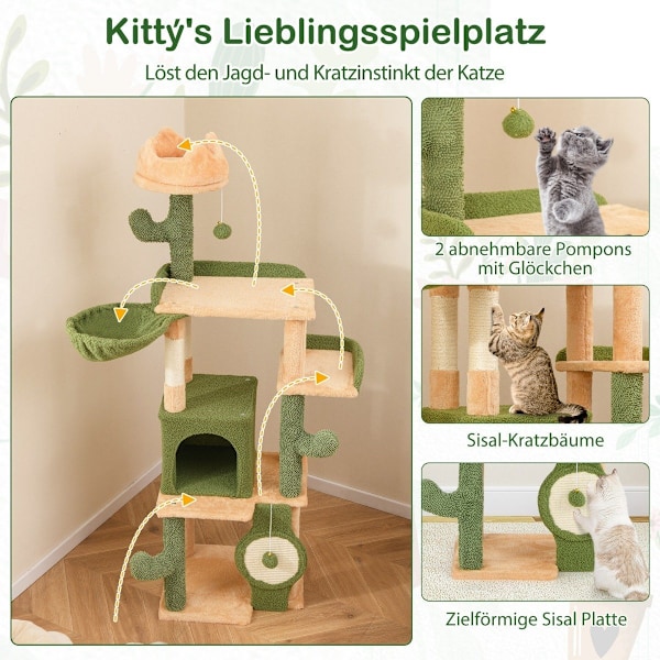 Kradsestolpe kaktus 160 cm kattetræ med kat hule kat kradsestolpe legetræ træ
