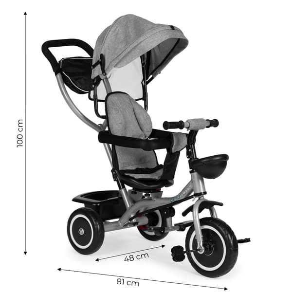 2-i-1 trehjuling barnvagn, vridbart säte, fällbar kapell, grå, ECOTOYS