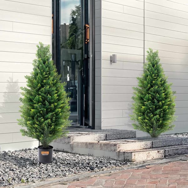 Konstgjorda cederträd, topiary, 91 cm, 2-pack, UV-klassade