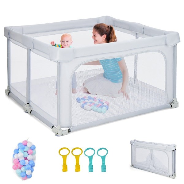 Square Baby Playpen 124 x 124 cm Suuri leikkiaita vaaleanharmaa