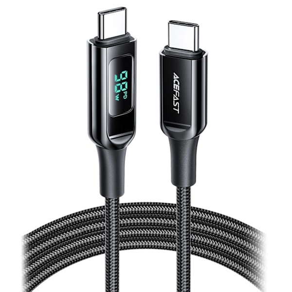 Flettet kabel med LED skærm USB-C 100W 20V 5A 2m sort
