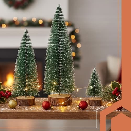 Mini julgranar set om 3, snötäckta, träbas