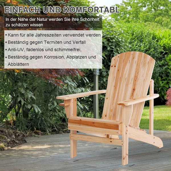 Adirondack havestol med kopholder, havestol, altanstol, massivt træ, natur 72,5 x 97 x 93 cm