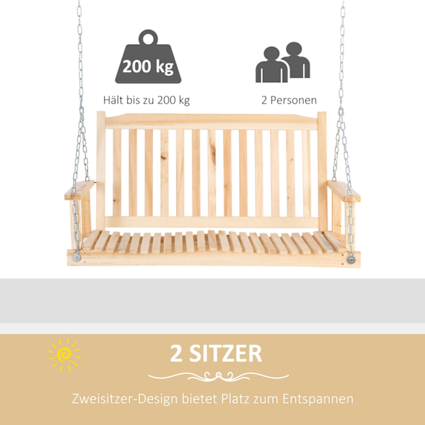 Havegynge Til 2 Personer Gyngebænk Hængende Bænk Massivt Træ Terrasse Terrasse Baggård Naturlig 117 X 69 X 60 Cm