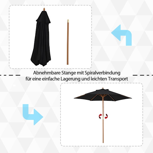 Puutarhasateenvarjo 3-Kerroksinen, Aurinkosuoja, Bambu & 180/㎡ Polyesteri, Musta, Ø2,5X2,3M