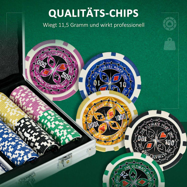 Poker Case Sæt 300 Chips 11,5G Komplet Poker Sæt Lås 2 Decks 5 T
