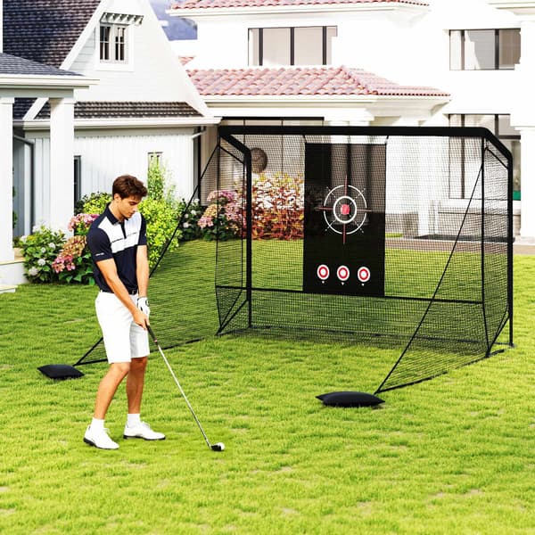 Golfträningsnät med dubbla sidobarriärer, svart