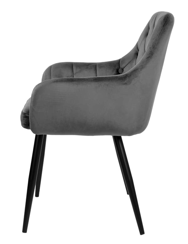 Matstol i sammet, grafitgrå, quiltad design, metallben