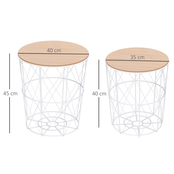 Sæt Med 2 Sofaborde I Natur & Hvid Sidebord 2-Delt, Mdf + Metal, Til Stue & Soveværelse, Ø40 X H45 Cm