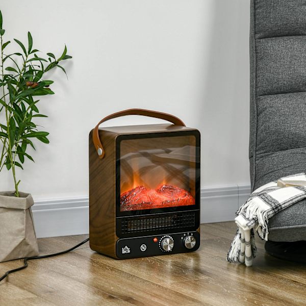 Sähkötakka Liekkiefektillä, Hiljainen Vapaasti Seisova Kahvallinen Takka, Säädettävä Takka, 750/1500W Sisälämmitys Ylikuumenemissuojalla