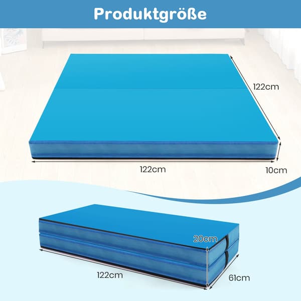 Foldbar gymnastikmåtte, 122x122x10 cm, blå, EPE-skum