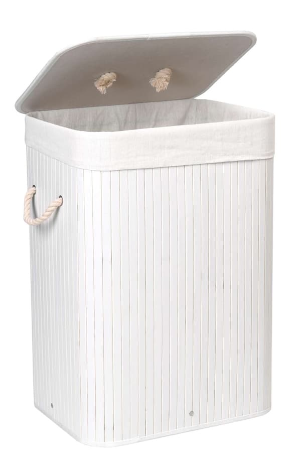 Bambu tvättkorg med lock, 80L, vit
