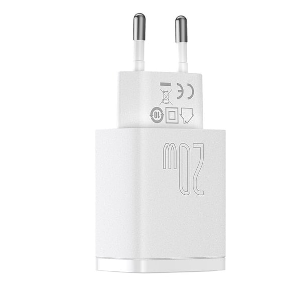 Kompakt USB-hurtigoplader USB-C 20W 3A PD QC 3.0 hvid