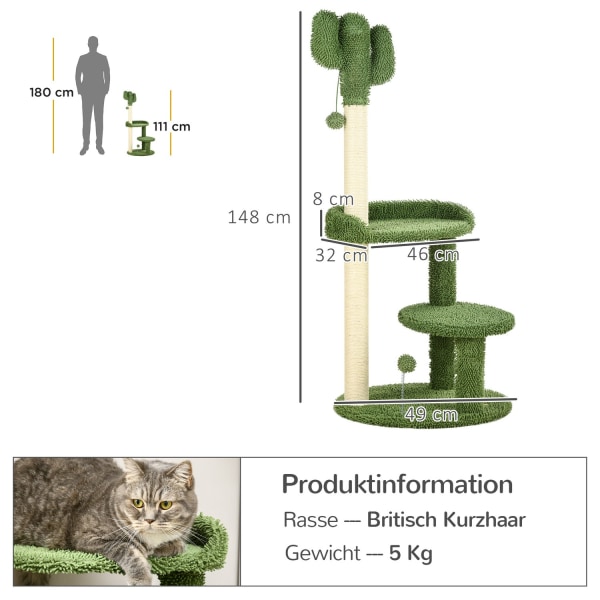 Kradsestolpe 111 Cm Kat Kradsestolpe Med 2 Etager & Legebold, Ti