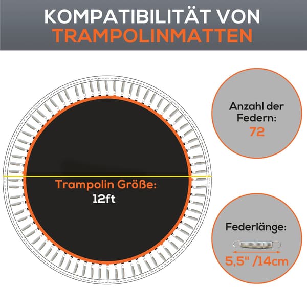 Trampolinerstatningsmåtte, rund, 3,66 m, polypropylen, orange