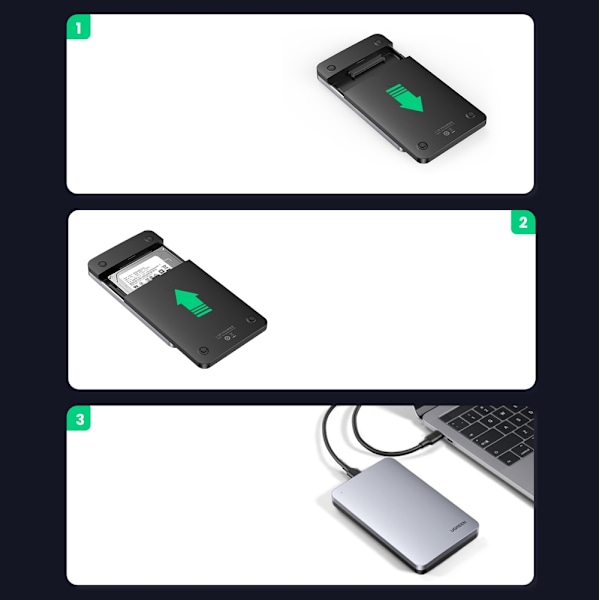 Fickfodral för 2,5'' SATA 3,0 6Gbps hårddisk + USB - USB-C-kabel 0,5m grå