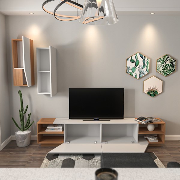TV-enhet Zebra - Vit, Teak