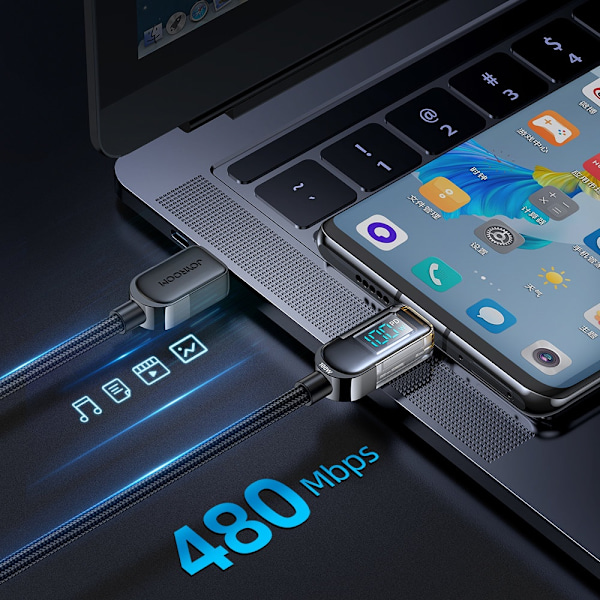 USB-C-kabel för snabbladdning och dataöverföring 100W 1,2 m svart