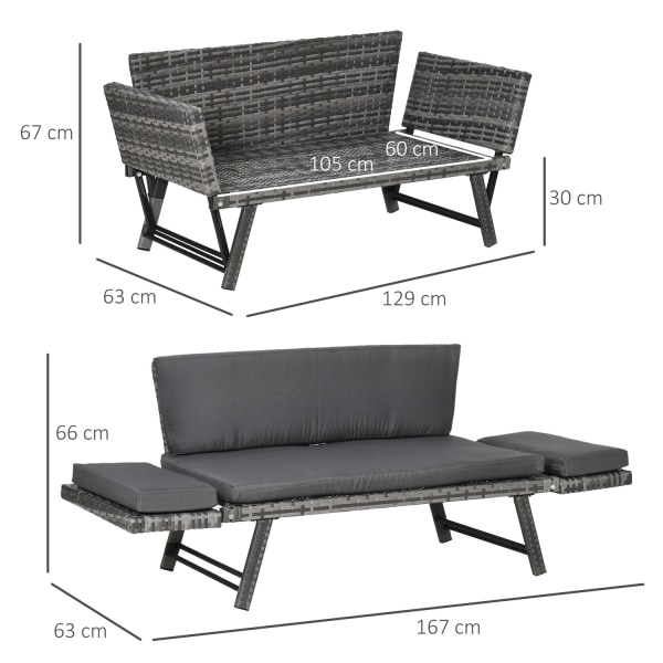 Polyrattan Trädgårdssoffa 2-Sits Lounge Soffa I Grå, Hopfällbara