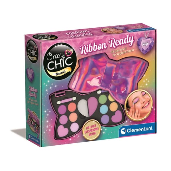 Makeup-sæt med øjenskygger, blush, lipgloss og spejl