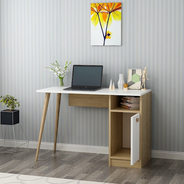 Study Desk Cannas - hvid, safir eg