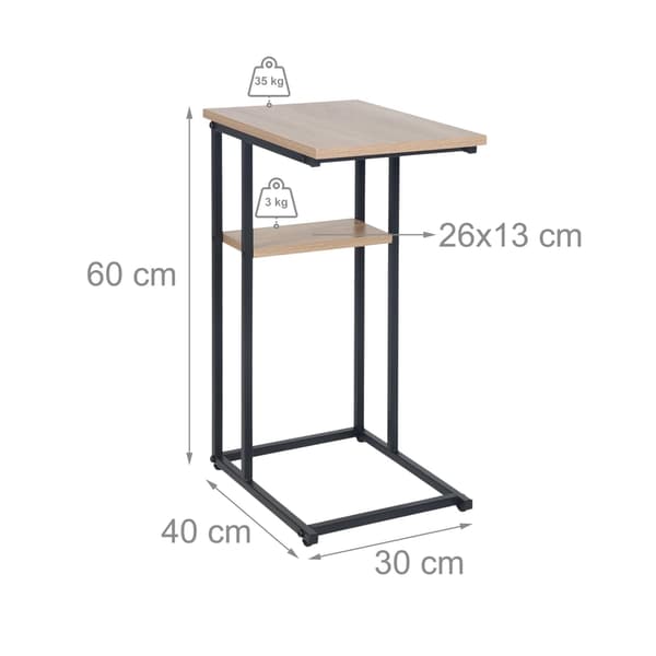 C-formet sidebord med 2 hylder til sofa og seng