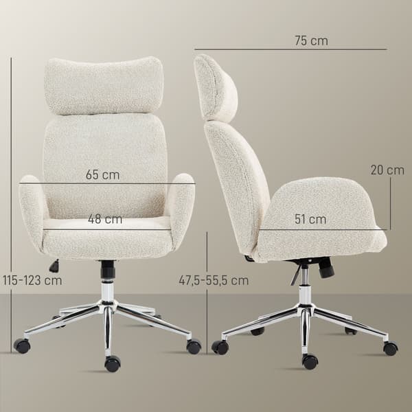 Ergonomisk kontorsstol, justerbart nackstöd, lutning, gråvit