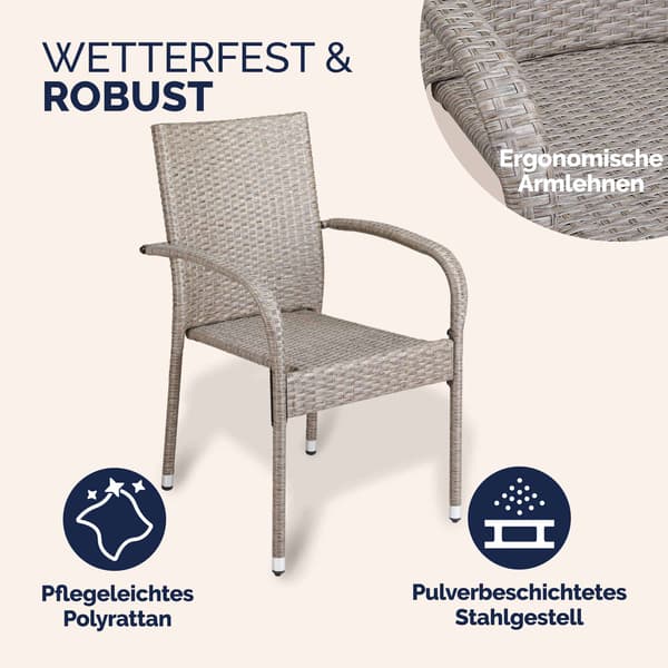 Polyrattan stabelstol Comfort sæt med 4 cremefarvede