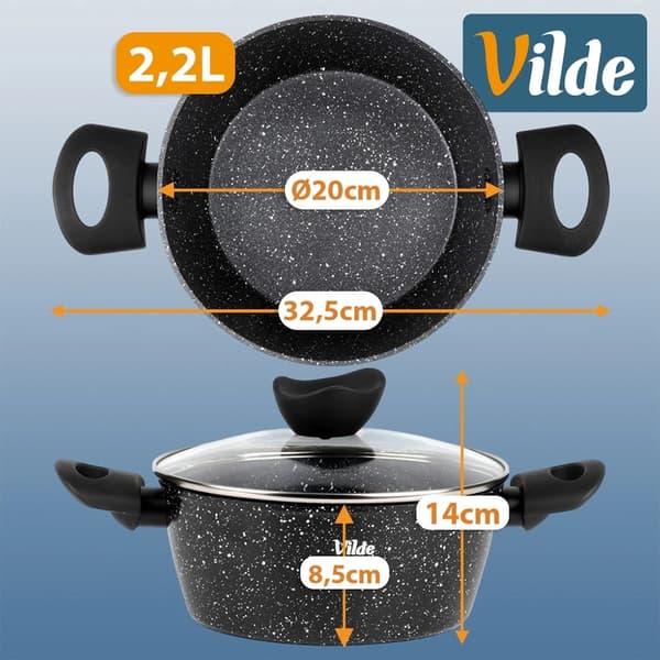 Granit non-stick gryde med glaslåg, 20 cm, 2,2 L