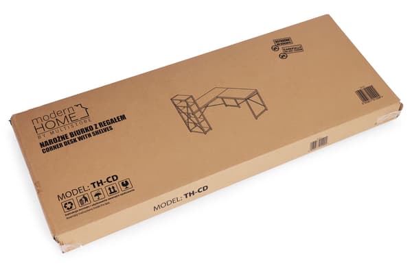 Kulmapöytä hyllyillä, MDF ja metalli, loft-tyyli