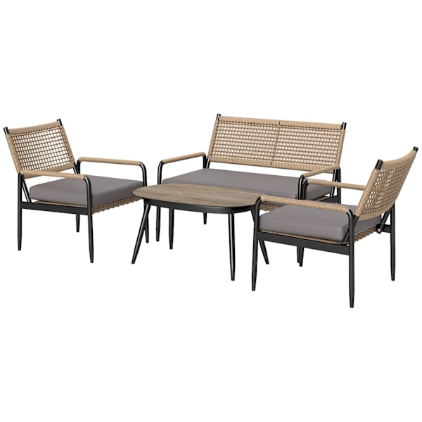 Havemøbelsæt af polyrattan loungesæt med 2 sofastole glasbordhynder vejrbestandig siddegruppe til 4 personer udendørs altanmøbelsæt havemøbler til hav