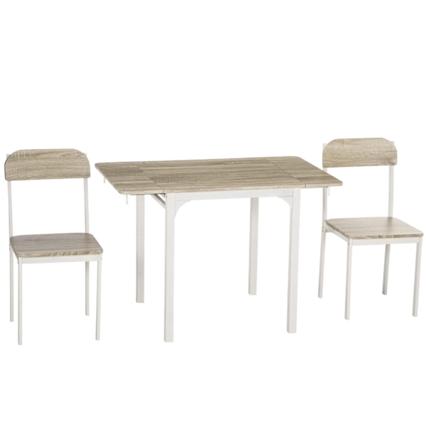 3-Osainen Istuinryhmä Ruokailuryhmä, Jossa 2 Tuolia Ja 1 Pöytä Ruokapöytäsetti Ja Taitettava Pöytälevy Teräs Mdf Luonnollinen + Valkoinen 120 X 60 X 7