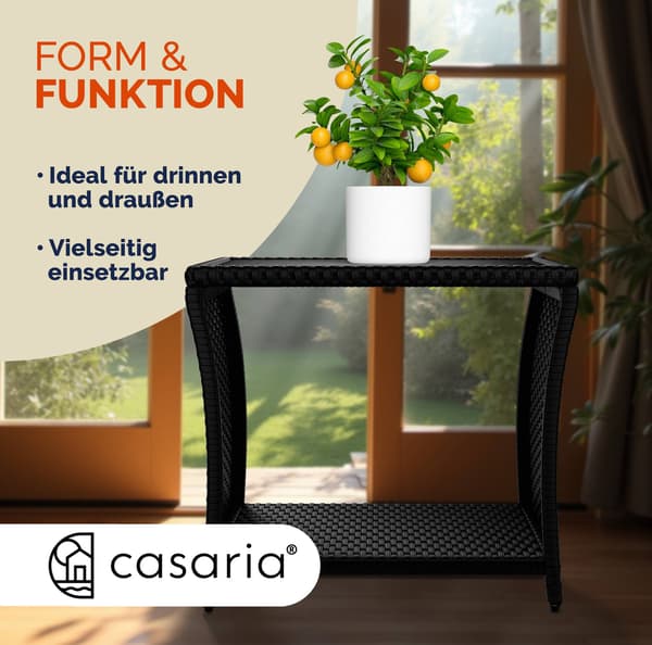 Polyrattan havesidebord, sort, 45x45x40cm, WPC bordplade