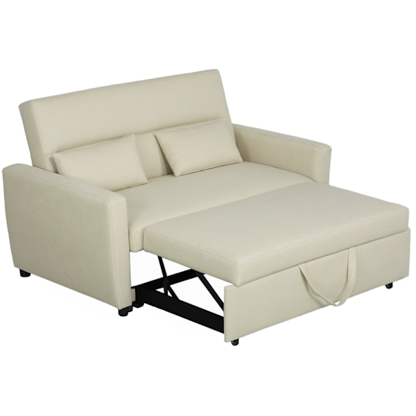 Bäddsoffa, 2-sits soffa med sovfunktion, justerbart ryggstöd, soffa med kuddar, sammetslook, bäddsoffa med bäddbox för vardagsrum, gästrum, beige