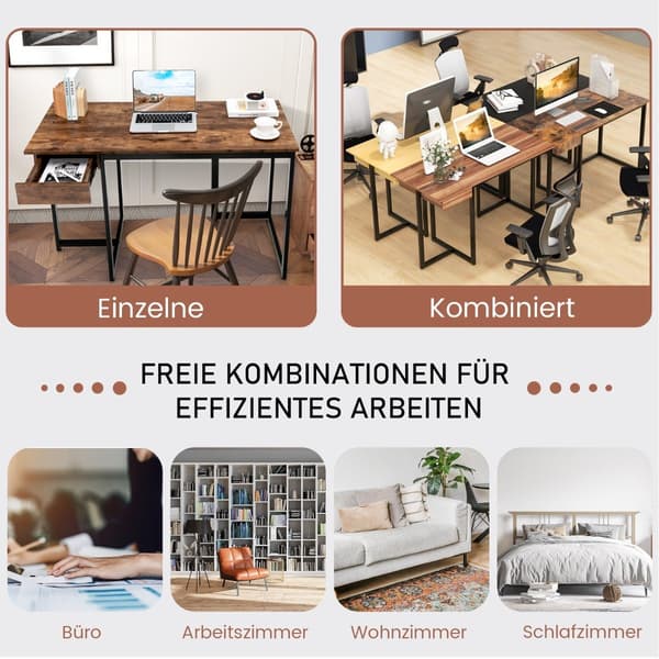 120 cm langt computerbord med skuffe og justerbare puder Computerbord rustik brun