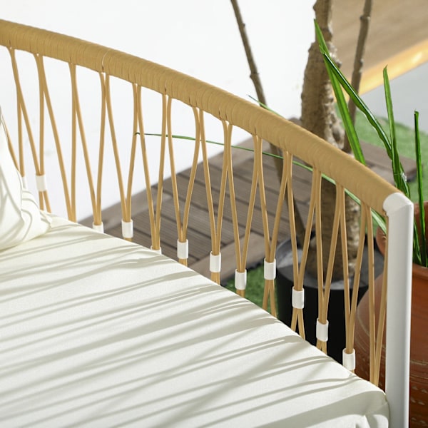 Sæt med 3 havemøbelsæt i rattan med 2 havestole og sofabord, altanmøbler med hynder, til altan og terrasse, gul og creme