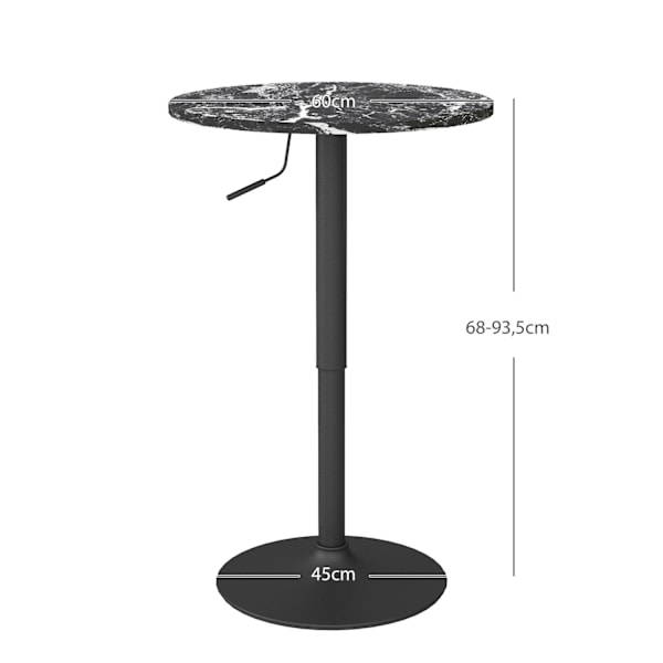 Barbord, barbord, rundt spisebord til 2 personer, køkkenbord med marmorlook til stue, spisestue, små værelser, sort, Ø60 x 68-93,5cm