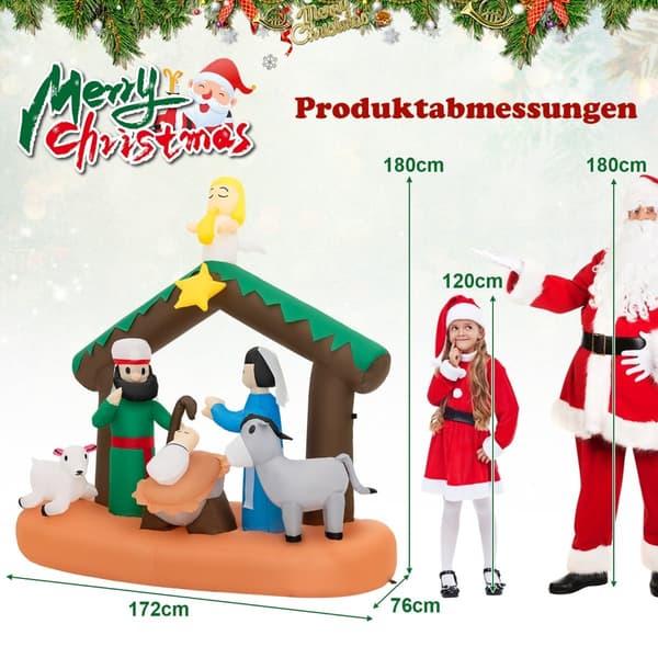 Oppustelig julekrybbe 180 cm med LED-lys